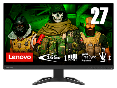 Lenovo G27-30 27"-spelbildskärm med FHD-upplösning och Eyesafe (VA, 165 Hz, 1 ms, HDMI, DP, FreeSync Premium, G-Sync, högtalare, lutningsbar/höjbar)