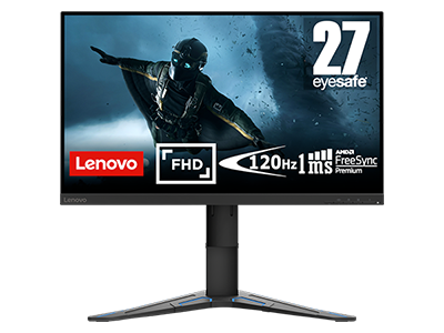 Lenovo G27e-20, 27 tuuman FHD-pelinäyttö, Eyesafe (VA, 120 Hz 1 ms, HDMI DP, FreeSync Premium, kallistus)