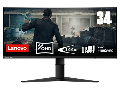 Monitor Gaming curvo QHD ultrapanorâmico Lenovo G34w-10 de 34" (86,36 cm) (VA, 144 Hz a 1 ms, HDMI DP, FreeSync, inclinação/elevação)