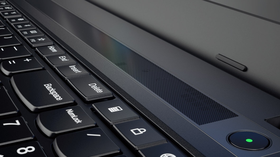 Lenovo ThinkPad E570 Detail Angled View of Keyboard and JBL Speaker