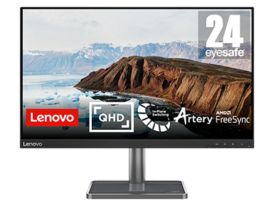 Lenovo L24q-35 61 cm (24") 2K-QHD-Monitor mit Eyesafe (IPS, 75 Hz, 4 ms, HDMI/DisplayPort, FreeSync, Lautsprecher, Telefonhalterung, neigbar)