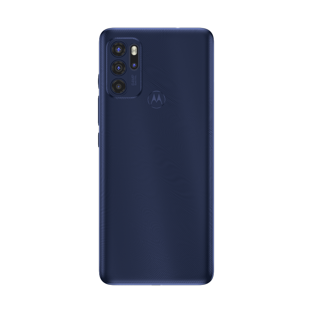 Imagen posterior del smartphone Moto G60s en color azul