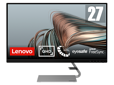 Lenovo Q27q-1L 27" 2K QHD Monitor with Eyesafe (IPS, 75Hz 4ms, HDMI DP, FreeSync, Speakers, Tilt)
