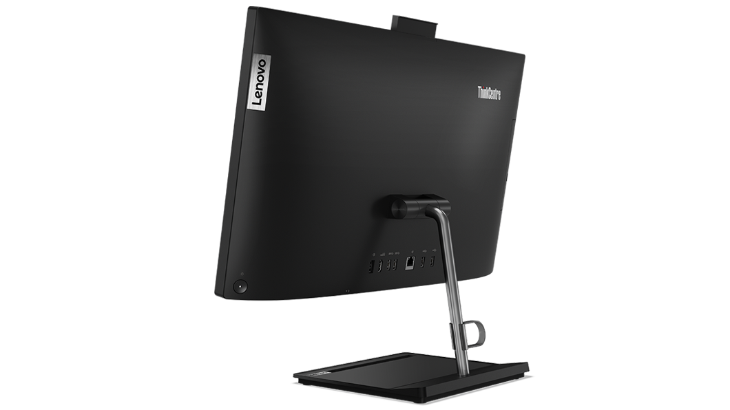 Rear left-side view of Lenovo ThinkCentre Neo 30a (24” Intel) all-in-one business PC, showing ports.