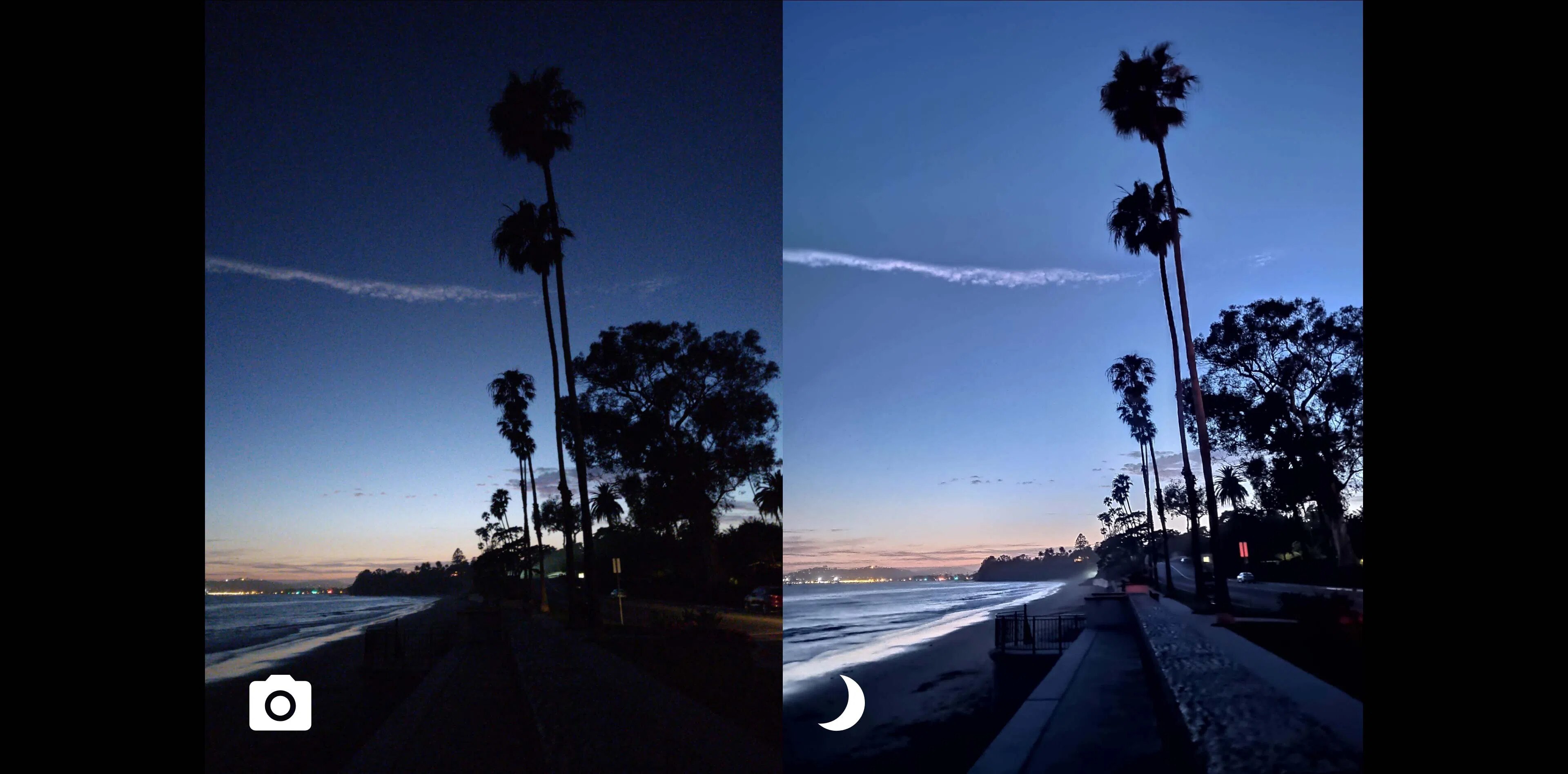 Comparativa de fotos. Una de ellas, tomada con el modo de visión nocturna del celular Moto G Pro