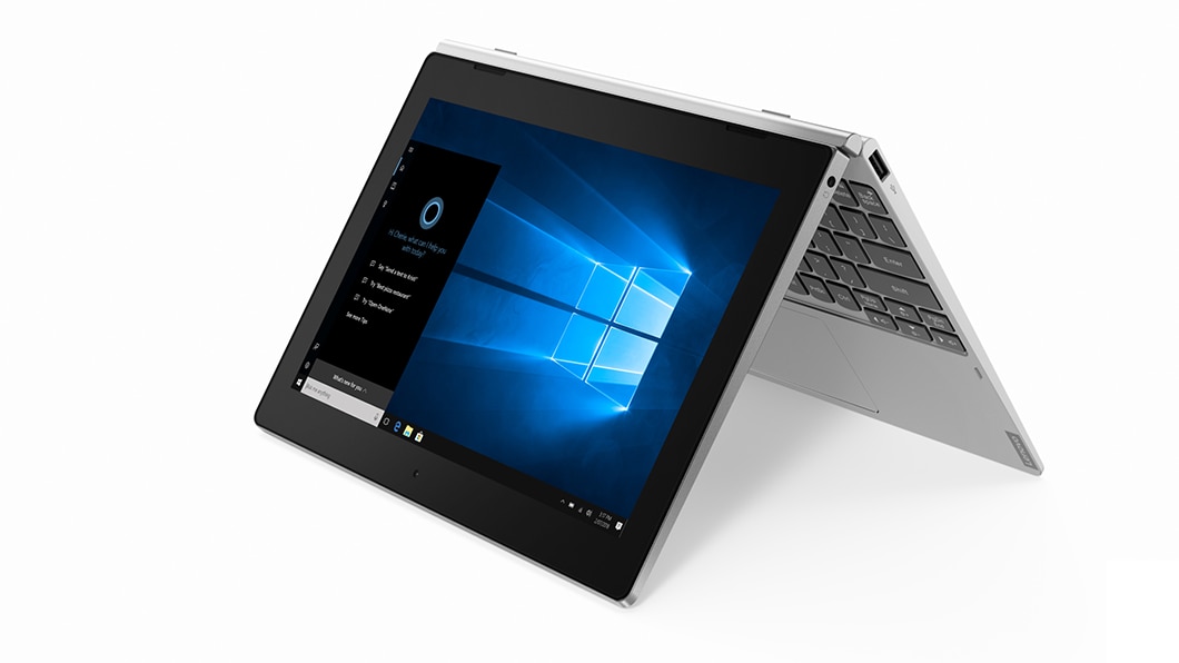 Imagen de la laptop tablet IdeaPad D330 (10.1”, Intel) en modo carpa (modo tent)