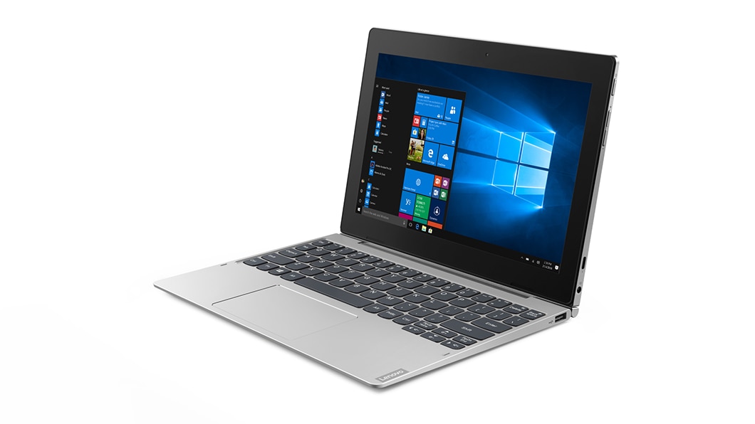 Imagen de la laptop tablet IdeaPad D330 (10.1”, Intel) en modo laptop o portátil tradicional