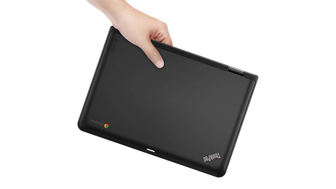 Lenovo ThinkPad Yoga 11e Chromebook Being Held in One Hand