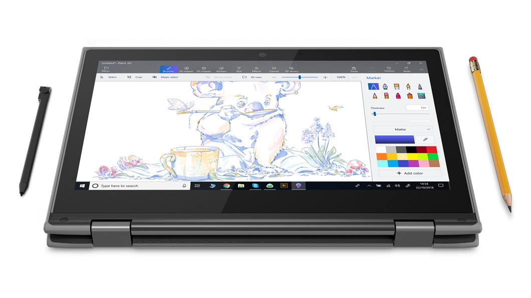 300e Windows laptop in tablet mode, display view with Lenovo Active Pen.