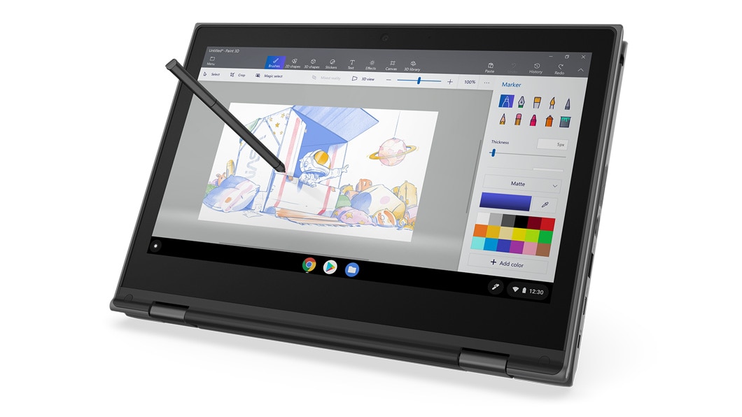 Lenovo 500e Chromebook 2nd Gen display in tablet mode with active Pen 