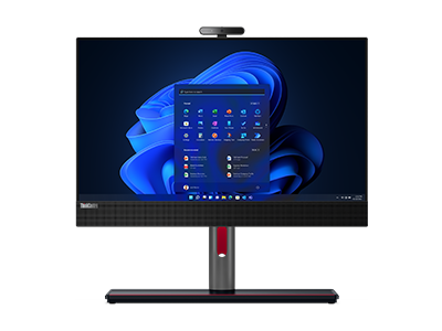 Front facing ThinkCentre M90a Gen 3 AIO on Full Function Monitor Stand, showing monitor