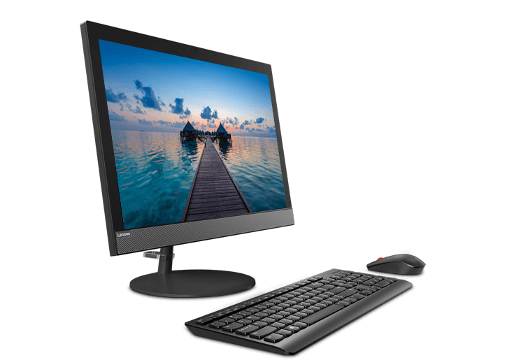Lenovo V130 AIO in black, side view showing the 19.5