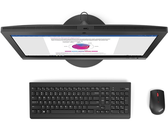 Top view of Lenovo V330 AIO with wireless keyboard and mouse