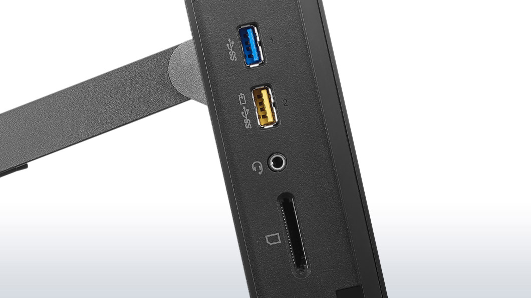 Lenovo ThinkCentre M900z Touch AIO, left side ports detail view