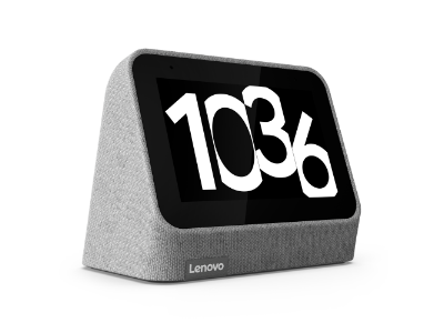 Lenovo Smart Clock Gen 2—3/4 front-left view, with 10:36 showing on the clock face/display