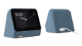 Thumbnail of two Lenovo Smart Clock Gen 2 devices in Abyss Blue—front and rear views, with power cord plugged in and 10:09 with graphic of analog clock hands on the clock face/display