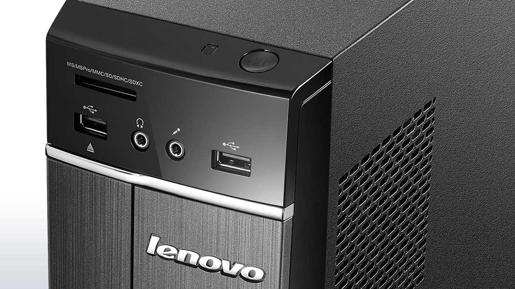 Lenovo Ideacentre 300s 11L, front ports and power button detail view