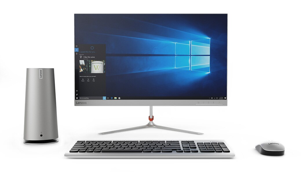 Lenovo Ideacentre 620S, front view with monitor, keyboard, and mouse