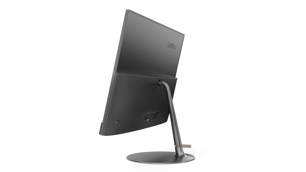 Rear-side of Lenovo Ideacentre 730s all-in-one, slightly angled to show right side.