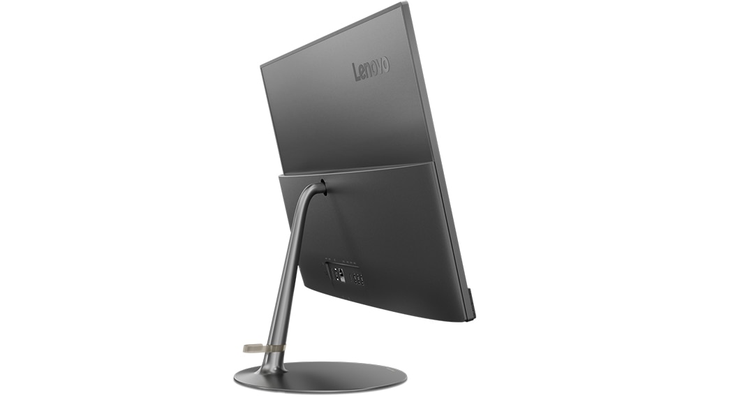 Rear-side of Lenovo Ideacentre 730s all-in-one, slightly angled to show left side.