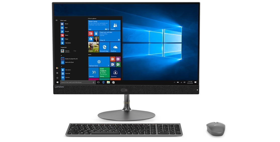  Lenovo Ideacentre 730s all-in-one PC, front view, with matching keyboard and mouse.