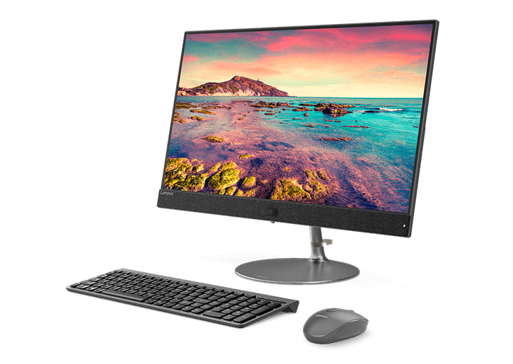 Lenovo Ideacentre AIO 730s PC in Iron Grey, with matching keyboard and mouse.