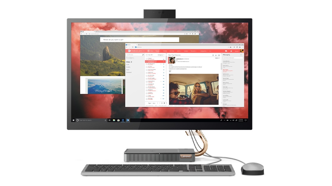 Front view of the Lenovo IdeaCentre A540 (27'') with keyboard, and mouse (sold separately)