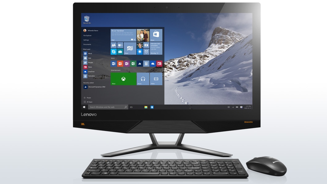 Lenovo Ideacentre AIO 700 (24) in black, front view with keyboard and mouse