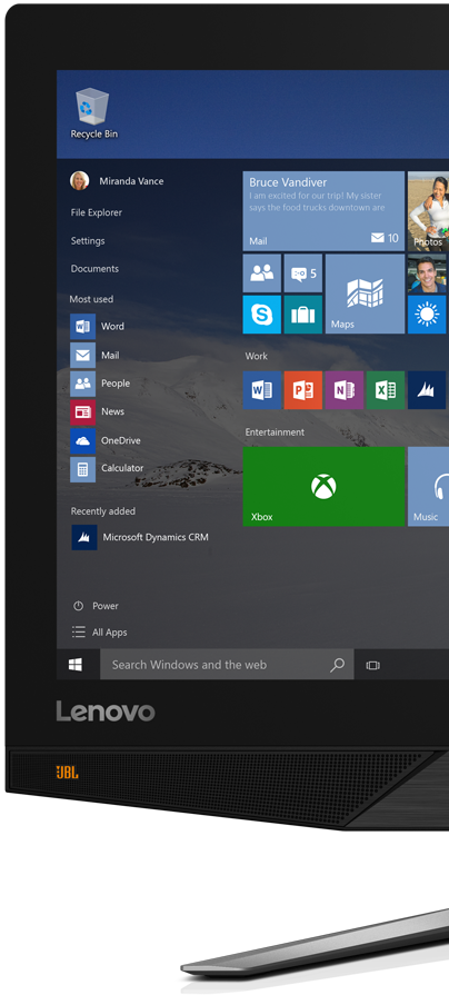Lenovo Ideacentre AIO 700 (24), display view featuring Windows 10