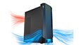 Low left-angle view of the IdeaCentre Gaming 5 tower desktop, with illustration of air ventilation