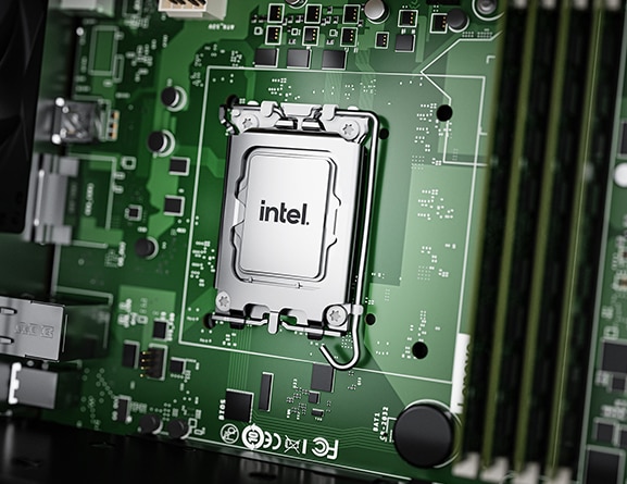 Gros plan sur le processeur Intel dans le PC tour Lenovo IdeaCentre Gaming 5i Gen 7.
