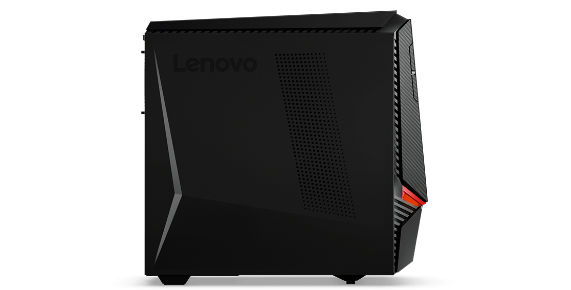 Lenovo Legion Y720 Tower, left side view with Lenovo logo and case venting