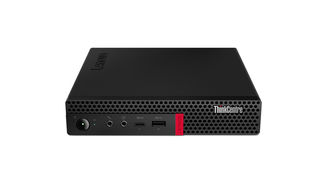 Front view of Lenovo ThinkCentre M630e Tiny showing ports