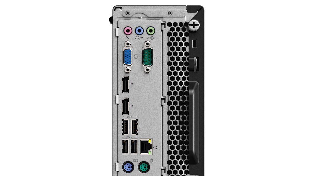 Lenovo ThinkCentre M715 SFF back upper half view showing ports