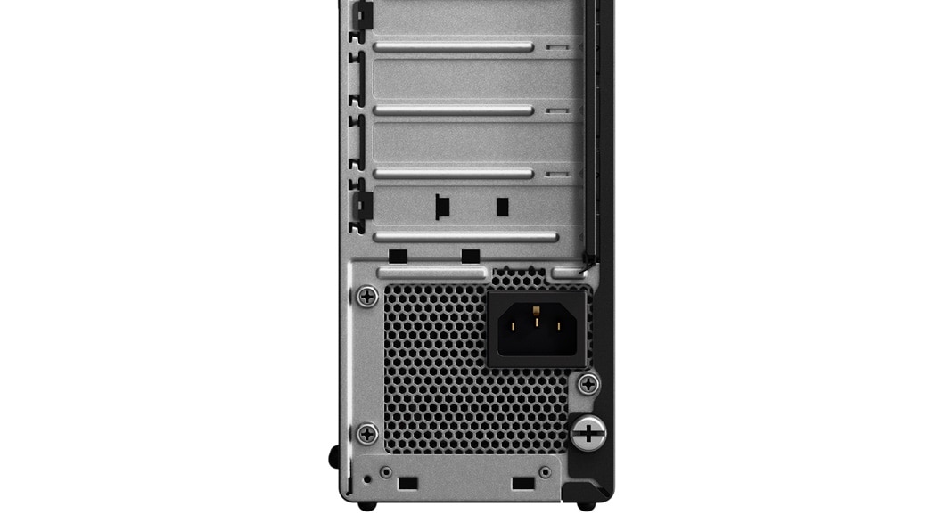 Lenovo ThinkCentre M715 SFF, back lower half view showing power adapter connection point and vent