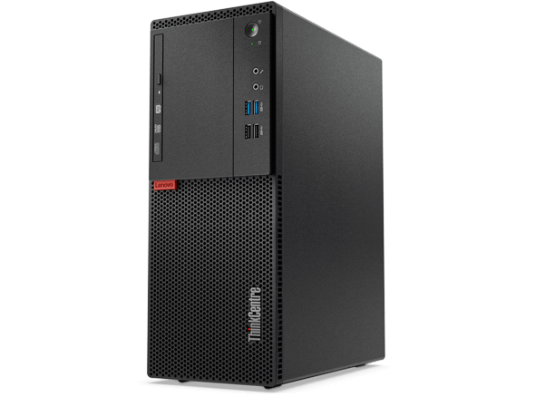 Lenovo ThinkCentre M715 Tower, front right side view showing ports