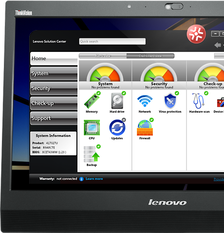 Центр решений Lenovo (монитор не показан)