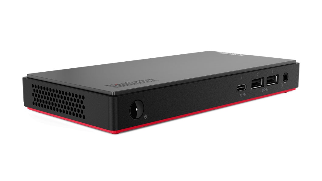 Side view of Lenovo ThinkCentre M90n Nano showing front ports