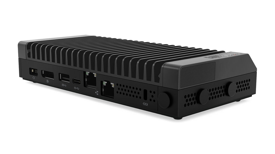 Rear view of the Lenovo ThinkCentre M90n Nano IoT, showing its ports