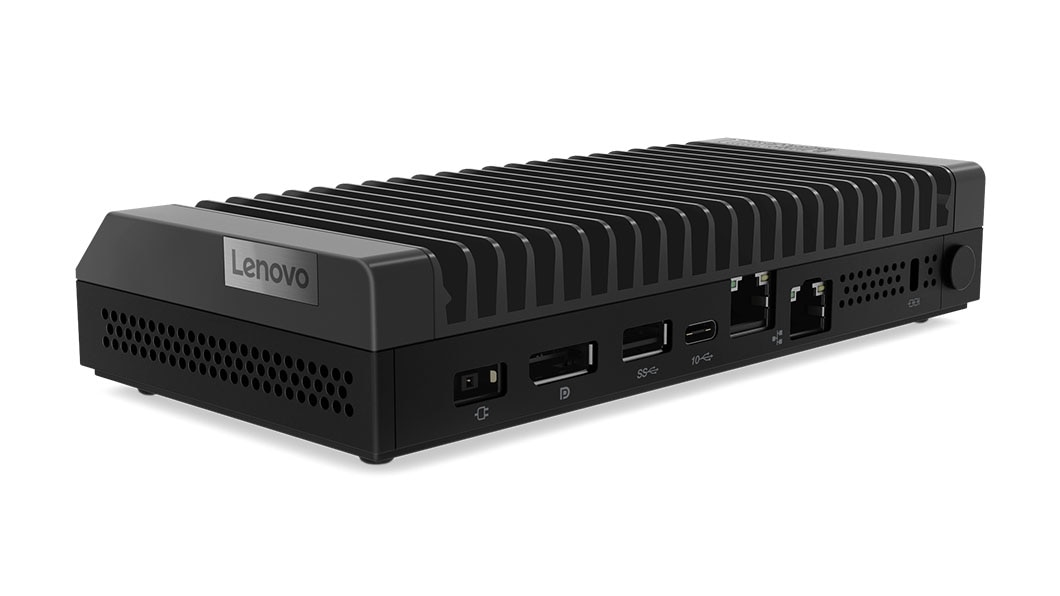 Side view of the Lenovo ThinkCentre M90n Nano IoT, showing the ports