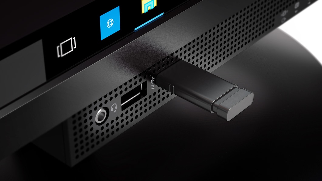 Lenovo ThinkCentre Tiny-in-One 24, front ports detail view