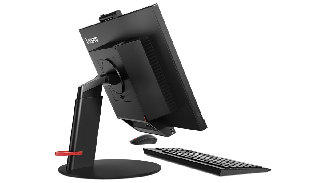 Lenovo ThinkCentre TIO 3 (22), back left side view with keyboard and mouse