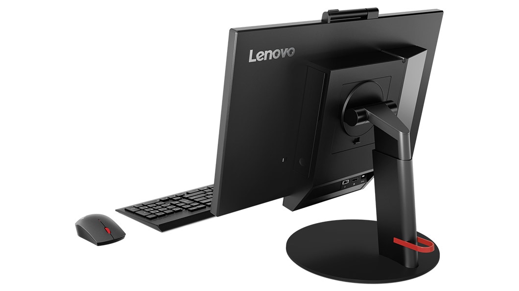 Lenovo ThinkCentre TIO 3 (22), back right side view with keyboard and mouse