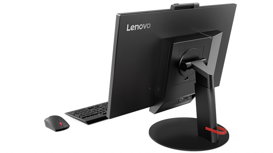 Lenovo ThinkCentre TIO 3 (24), back right side view with keyboard and mouse
