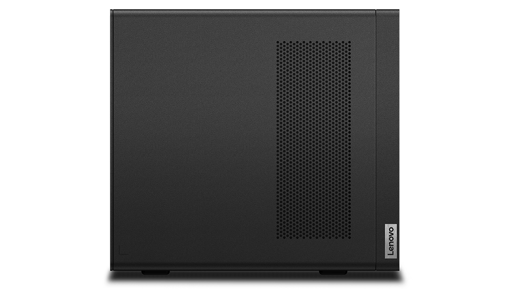 Bovenkant van het Lenovo ThinkStation P360 Ultra-workstation, met ventilatie.