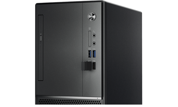Easy front access to ports on the Lenovo V520 tower desktop. 