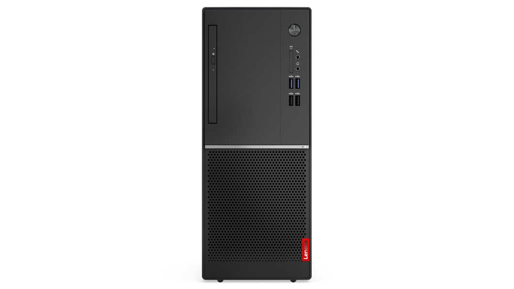 Front view, Lenovo V520 tower desktop showing ports and vents.