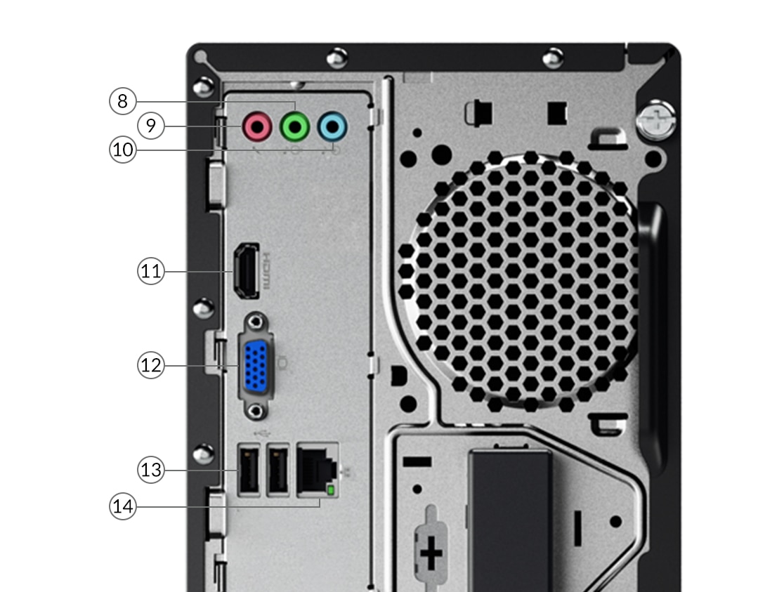 Lenovo V55t tower desktop showing rear ports