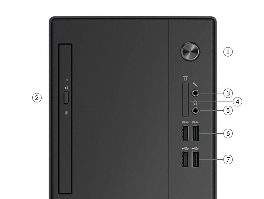 Lenovo V55t tower desktop showing front ports