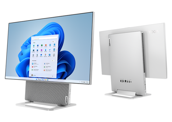 Yoga AIO 7 desktop front-facing left and back view